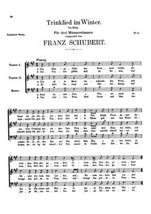 Partition Vocal score, Trinklied im Winter, D.242, Drinking Song in Winter