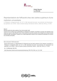 Représentations de l efficacité chez des cadres supérieurs d une institution universitaire - article ; n°2 ; vol.12, pg 175-186