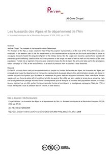 Les hussards des Alpes et le département de l Ain - article ; n°1 ; vol.329, pg 67-88