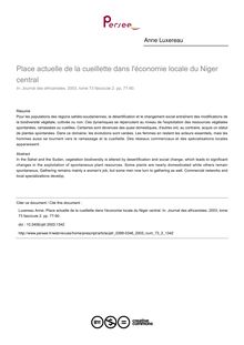 Place actuelle de la cueillette dans l économie locale du Niger central - article ; n°2 ; vol.73, pg 77-90
