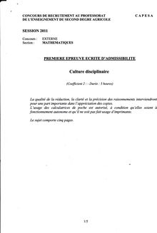 CONCOURSDERECRUTEMENTAUPROFESSORAT CAPESA DE L ENSEIGNEMENT DU SECOND DEGRE AGRICOLE