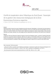 Conflit et coopération dans l Atlantique du Sud-Ouest : l exemple de la gestion des ressources biologiques de la Zone Economique Exclusive argentine - article ; n°1 ; vol.180, pg 703-714