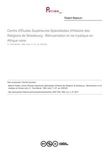 Centre d Études Supérieures Spécialisées d Histoire des Religions de Strasbourg : Réincarnation et vie mystique en Afrique noire  ; n°27 ; vol.7, pg 638-639
