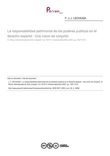 La responsabilidad patrimonial de los poderes publicos en el derecho espanol : Una vision de conjunto - note biblio ; n°4 ; vol.55, pg 1007-1010
