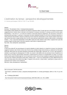 L estimation du temps : perspective développementale - article ; n°3 ; vol.100, pg 443-464