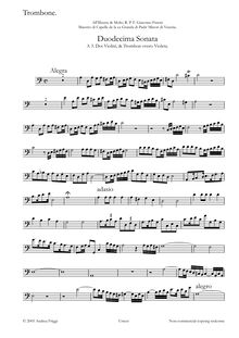 Partition Trombone, Duodecima Sonata A , Doi Violini, & Trombon overo Violeta