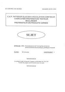 Connaissance de l entreprise et de son environnement économique juridique et social 1999 CAP Patissier Glacier Chocolatier Confiseur