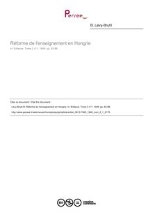 Réforme de l enseignement en Hongrie - article ; n°1 ; vol.2, pg 82-88