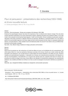 Peur et persuasion : présentations des recherches(1953-1998) et d une nouvelle lecture - article ; n°2 ; vol.100, pg 333-376