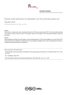 Ecarts entre prévision et réalisation sur les premiers plans en Haute-Loire - article ; n°1 ; vol.141, pg 41-50
