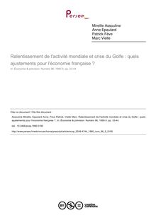Ralentissement de l activité mondiale et crise du Golfe : quels ajustements pour l économie française ? - article ; n°5 ; vol.96, pg 33-44
