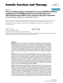 The recombinant adeno-associated virus vector (rAAV2)-mediated apolipoprotein B mRNA-specific hammerhead ribozyme: a self-complementary AAV2 vector improves the gene expression
