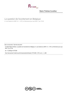 La question de l avortement en Belgique - article ; n°1 ; vol.1, pg 27-29