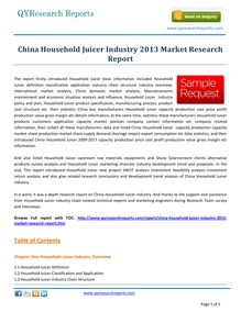 Detailed Study on China Household Juicer Market 2013 by qyresearchreports.com