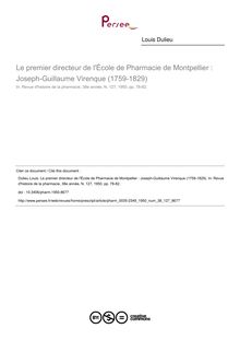 Le premier directeur de l École de Pharmacie de Montpellier : Joseph-Guillaume Virenque (1759-1829) - article ; n°127 ; vol.38, pg 78-82