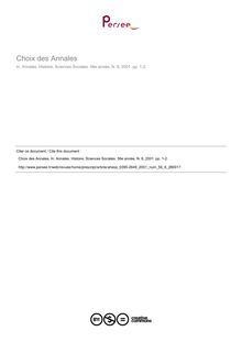 Choix des Annales  ; n°6 ; vol.56, pg 1-2