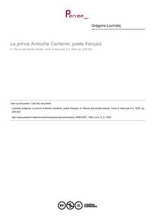Le prince Antioche Cantemir, poète français - article ; n°3 ; vol.5, pg 238-243