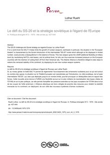 Le défi du SS-20 et la stratégie soviétique à l égard de l Europe - article ; n°3 ; vol.44, pg 427-444