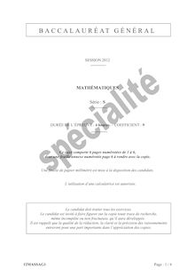 Sujet du bac serie S 2012: Mathématiques épreuve de spécialité-antilles-guyane