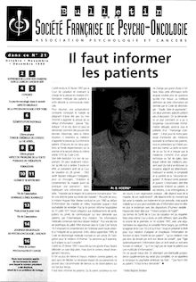 21 Bulletin Société Française de Psycho-Oncologie Oct-Déc 1999