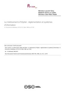 Le médicament à l hôpital : réglementation et systèmes d information - article ; n°1 ; vol.312, pg 67-83