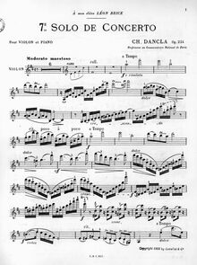 Partition de violon, Solo de concours No.7, D major, Dancla, Charles