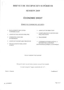 Economie - Droit 2009 BTS Management des unités commerciales