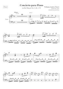 Partition Piano, Piano Concerto No.5, 5, D major, Mozart, Wolfgang Amadeus