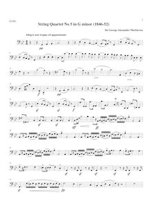 Partition violoncelle, corde quatuor No.5, G minor, Macfarren, George Alexander