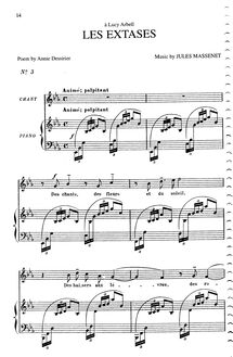 Partition complète (E♭ Major: medium voix et piano), Les extases