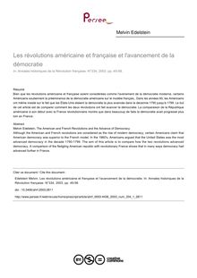 Les révolutions américaine et française et l avancement de la démocratie - article ; n°1 ; vol.334, pg 45-58