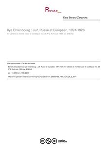Ilya Ehrenbourg : Juif, Russe et Européen, 1891-1928 - article ; n°2 ; vol.26, pg 219-242