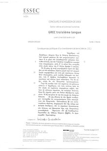 Grec - troisième langue 2003 Classe Prepa B/L ESSEC