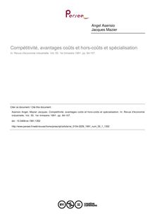Compétitivité, avantages coûts et hors-coûts et spécialisation - article ; n°1 ; vol.55, pg 84-107