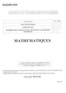 Mathématiques 2004 BTS Informatique et réseaux pour l ind. et les services tech.