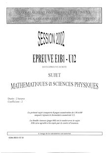 Mathématiques et sciences physiques 2002 Bac Pro - Bâtiment : étude de prix organisation et gestion des travaux
