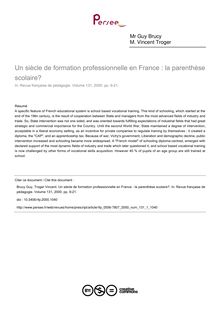 Un siècle de formation professionnelle en France : la parenthèse scolaire? - article ; n°1 ; vol.131, pg 9-21