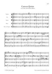Partition complète, Canzon Quinta à , Canto Alto ténor Basso, Frescobaldi, Girolamo