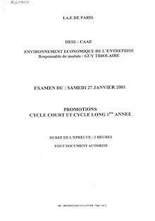 IAE PARIS Environnement economique de l entreprise 2001