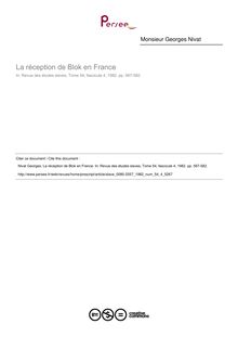La réception de Blok en France - article ; n°4 ; vol.54, pg 567-582