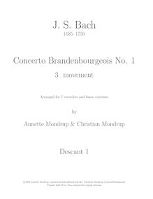 Partition Descant enregistrement , Brandenburg Concerto No.1, F major