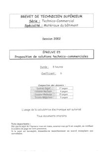 Proposition de solutions technico - commerciales 2002 Matériaux du bâtiment BTS Technico-commercial