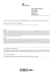L abri sous roche de la Vieille Église, La Balme-de-Thuy (Haute-Savoie), premiers résultats - article ; n°10 ; vol.81, pg 320-342