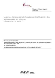 La pensée française dans la fondation de Belo Horizonte : des représentations aux pratiques - article ; n°1 ; vol.106, pg 85-96