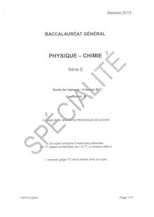 Sujet du Bac S 2013: physique-chimie spécialité (Pondichéry)
