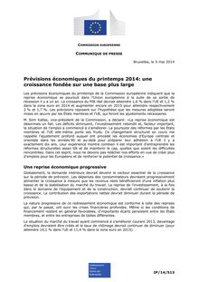 Prévisions de printemps : document de la Commission Européenne