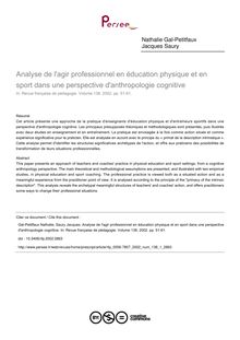 Analyse de l agir professionnel en éducation physique et en sport dans une perspective d anthropologie cognitive - article ; n°1 ; vol.138, pg 51-61