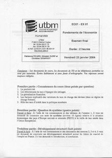 Fondements de l économie 2003 Université de Technologie de Belfort Montbéliard