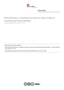 Michel Pêcheux, L inquiétude du discours, textes choisis et présentés par Denise Maldidier  ; n°1 ; vol.29, pg 110-113
