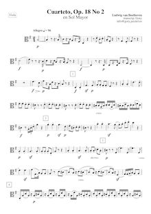 Partition viole de gambe, corde quatuor No.2, Op.18/2, G Major, Beethoven, Ludwig van